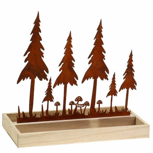 Floristik24 Plateau en bois, silhouette forêt, inox rouille, 30cm x 15cm