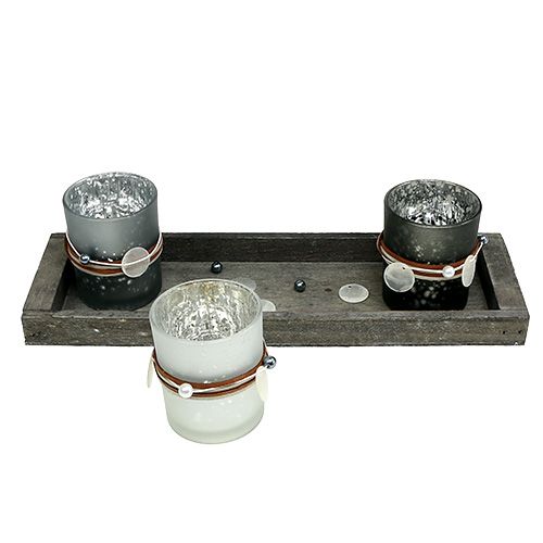 Floristik24 Plateau en bois avec 3 verres à réchaud gris, argent