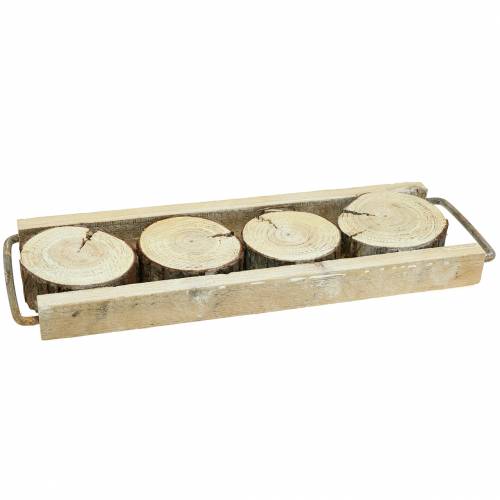Floristik24 Plateau décoratif en bois avec des tranches d'arbre 34cm x 12cm H3cm