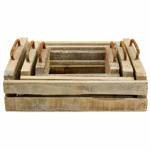 Floristik24 Plateau en bois avec anses carré 30×30/24×24/18×18cm lot de 3