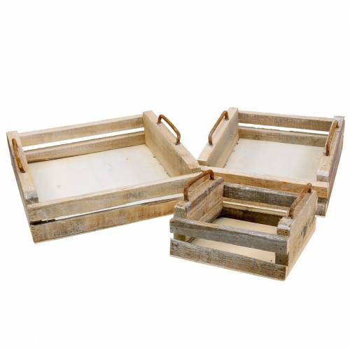 Floristik24 Plateau en bois avec anses carré 30×30/24×24/18×18cm lot de 3