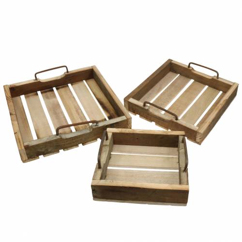 Floristik24 Plateau en bois avec poignées en métal naturel 20/25 / 30cm lot de 3