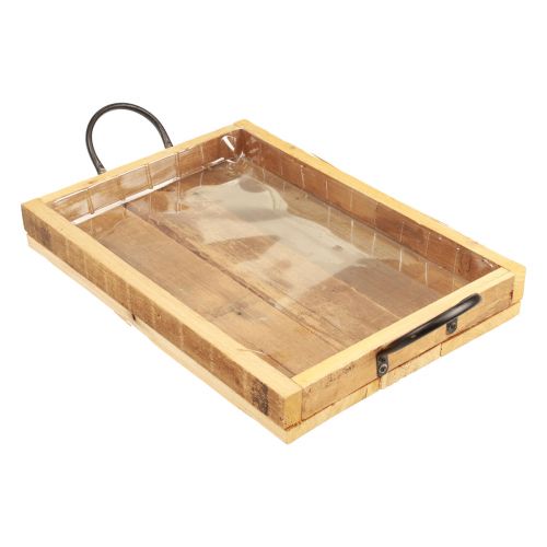 Article Plateau en bois avec poignées plateau décoratif noir naturel 35×22,5cm
