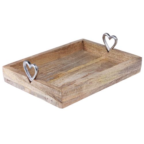 Plateau en bois avec poignées Plateau avec coeurs naturel 26×20×7,5cm