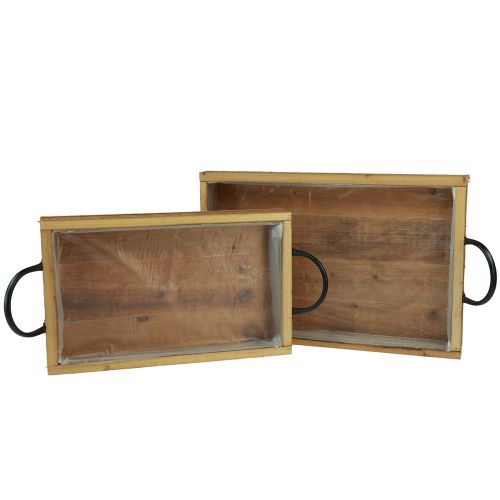 Article Plateau en bois plateau rustique avec poignées bois 40/35cm lot de 2
