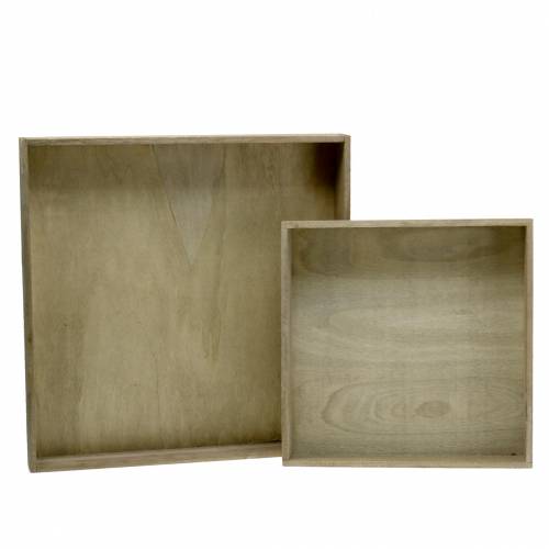 Floristik24 Plateau en bois nature lot de 2 carrés 40x40/30x30cm