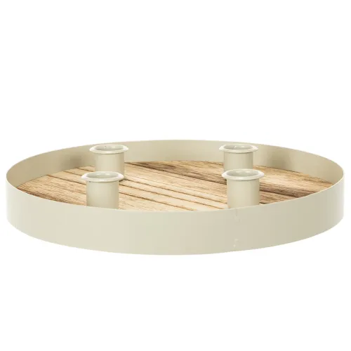 Chandelier rond en bois avec cadre métallique pour 4 bougies, 25 cm | Floristik24.fr