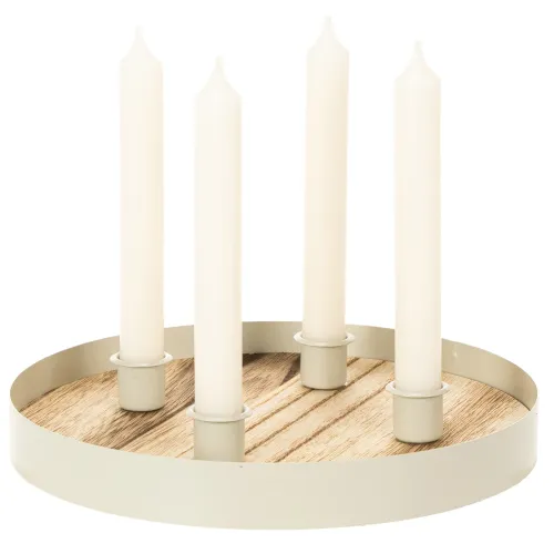 Chandelier rond en bois avec cadre métallique pour 4 bougies, 25 cm | Floristik24.fr