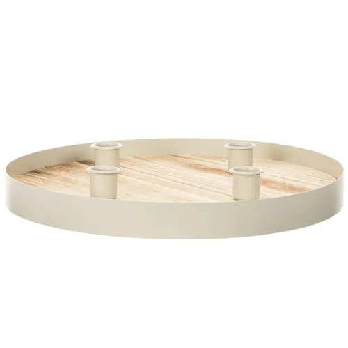 Plateau rond en bois pour 4 bougies chandelles, 30 cm | Floristik24.fr