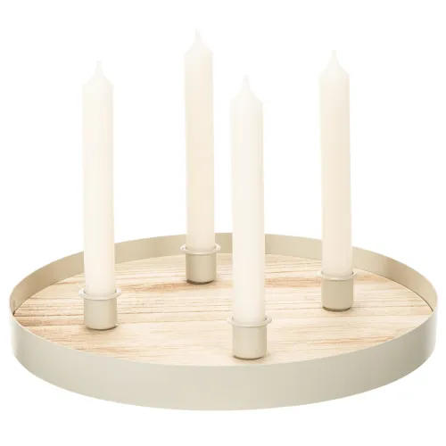 Plateau rond en bois pour 4 bougies chandelles, 30 cm | Floristik24.fr