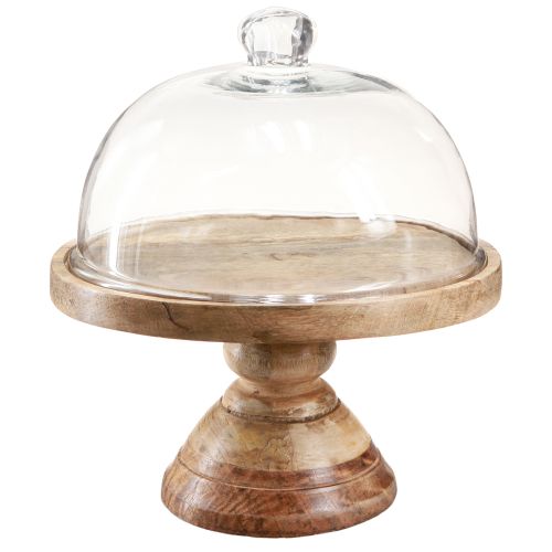 Floristik24 Assiette en bois avec dôme en verre coupole à fromage décorative Ø27cm H31cm