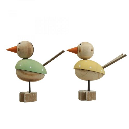 Oiseau en bois déco figure décoration de fenêtre printemps jaune/vert H15cm 2pcs