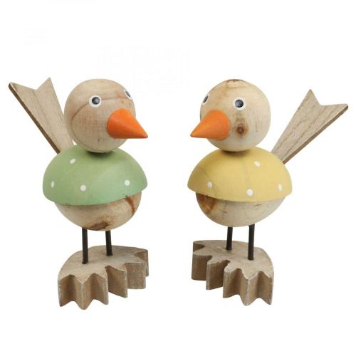 Oiseau en bois déco figure décoration de fenêtre printemps jaune/vert H15cm 2pcs
