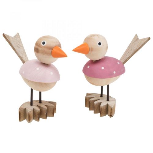 Article Figurine oiseau en bois déco fenêtre printemps rose H15cm 2pcs