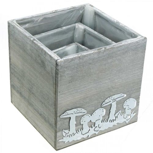 Article Cubes en bois aux champignons, déco automne, jardinière 20/16/12 cm, lot de 3