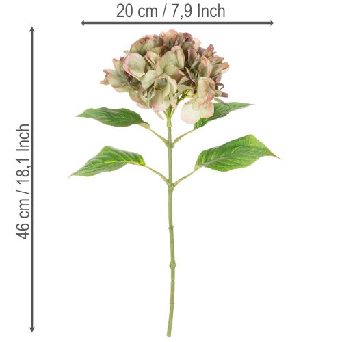 Fleur décorative d'hortensia artificiel avec tige, 46 cm | Floristik24.fr