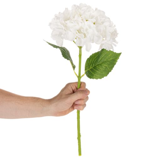 Hortensia artificielle blanche sur tige longue 48 cm en plastique | Floristik24.fr