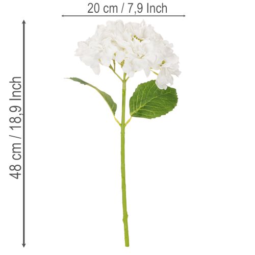 Hortensia artificielle blanche sur tige longue 48 cm en plastique | Floristik24.fr