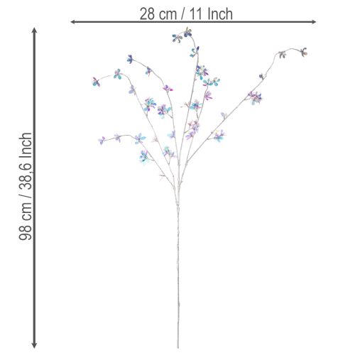 Branche florale artificielle 98 cm avec fleurs irisées | Floristik24.fr