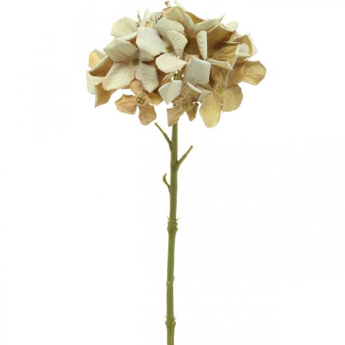 Hortensia fleur artificielle marron, blanc décoration automne fleur en soie H32cm