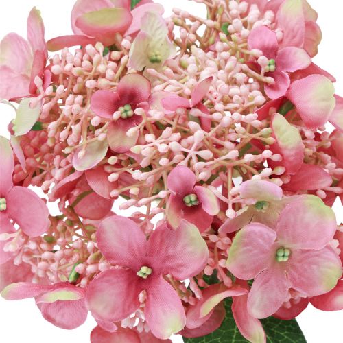 Article Hortensia fleur de jardin artificielle rose et verte avec bourgeons 52cm