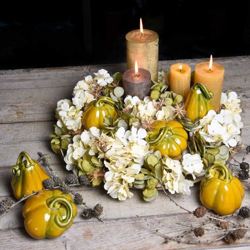 Article Bouquet d&#39;hortensia fleurs artificielles jaune 5 fleurs 48cm