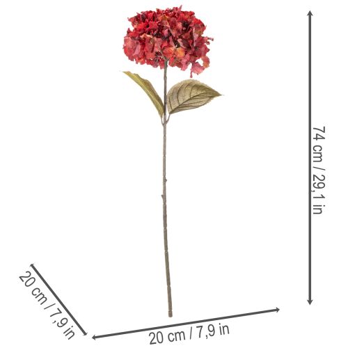 Branche de Fleurs d’Hortensia Artificielle 74 cm Rouge | Floristik24.fr
