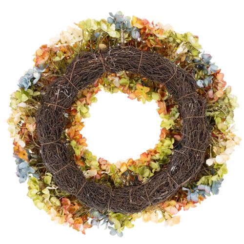 Couronne artificielle d'hortensias multicolore pour porte et mur 55 cm | Floristik24.fr