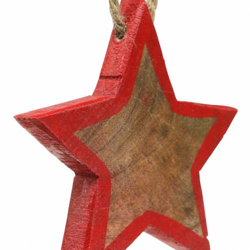 Article Décoration de Noël étoile en bois nature / rouge 8cm 15pcs
