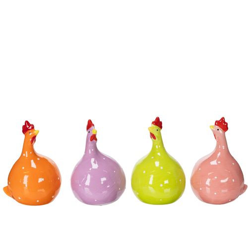Figurine de poulet en céramique pour une décoration de Pâques colorée dans le salon et sur les tables, 10,5 cm, lot de 4