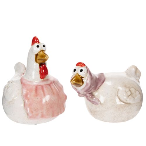 Floristik24 Figurines de poulets en céramique pour le salon, jolie décoration de table pour Pâques, 11 cm, lot de 2