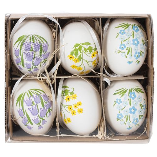 Article Œufs de Pâques ornés de délicats motifs floraux pour une décoration festive dans le salon, 6 cm, lot de 6