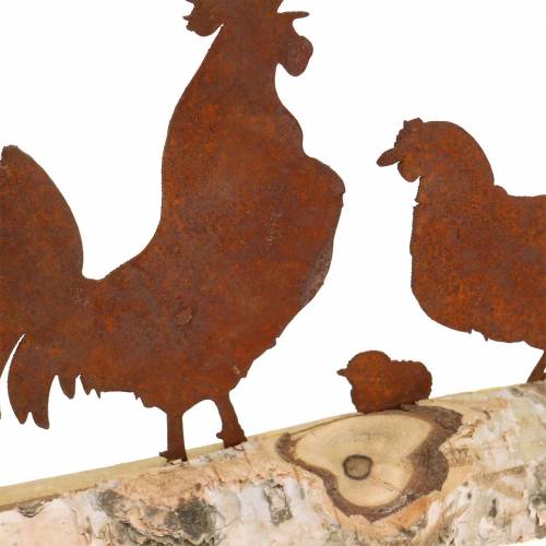 Floristik24 Famille de poulet métal rouille sur socle bois bouleau 32cm H15.5cm