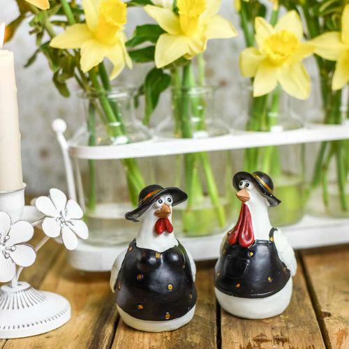 Floristik24 Paire de poules, décoration Pâques, printemps, poules décoratives avec chapeau H11cm lot de 2