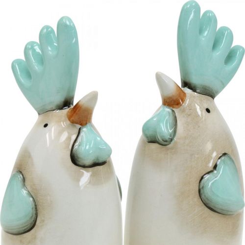 Article Décoration de cuisine en céramique coq poulet blanc bleu marron H14,5 cm 2 pcs