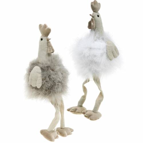 Floristik24 Décoration de Pâques paire de poulets, sièges de bord, ressort, poulets décoratifs avec plumes 2pcs