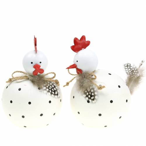 Floristik24 Figurine déco poulet blanc à pois et plumes H13cm 2pcs