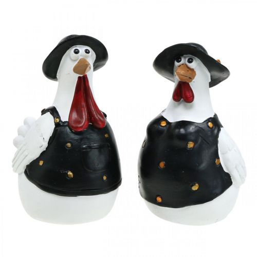 Paire de poules, décoration Pâques, printemps, poules décoratives avec chapeau H11cm lot de 2