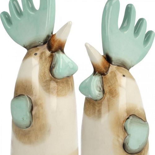 Article Coq en céramique décoration de cuisine poulet bleu clair marron H23cm 2pcs