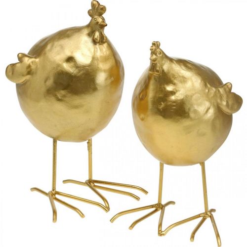 Floristik24 Décoration poulet doré cuisine décoration Pâques H21,5cm 2pcs