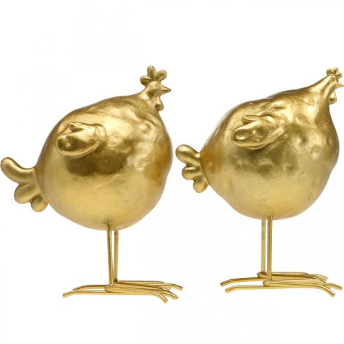 Floristik24 Décoration poulet doré cuisine décoration Pâques H21,5cm 2pcs