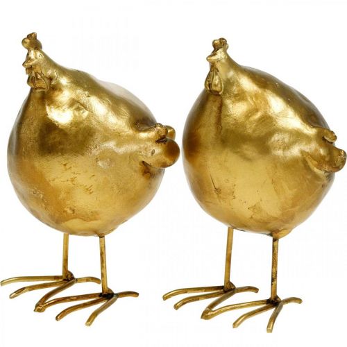 Floristik24 Déco poule décoration de Pâques figure dorée ronde, H10 cm 2pcs