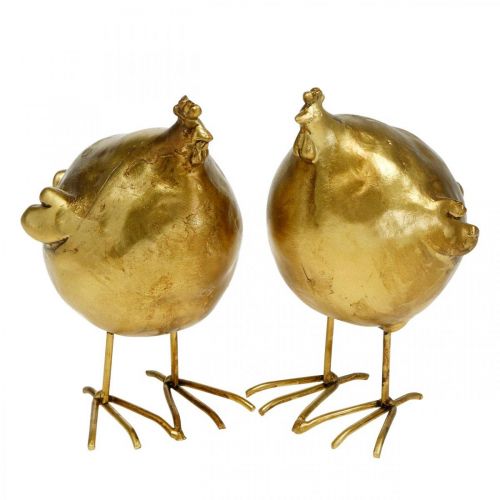 Floristik24 Déco poule décoration de Pâques figure dorée ronde, H10 cm 2pcs