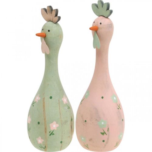 Floristik24 Déco poulet bois rose, vert décoration Pâques figure Ø5cm H15cm 2pcs