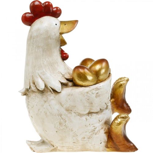 Floristik24 Poule de Pâques, poule décorative, poule aux oeufs d'or, figurine de Pâques H24cm