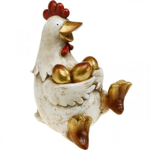 Floristik24 Poule de Pâques, poule décorative, poule aux oeufs d&#39;or, figurine de Pâques H24cm