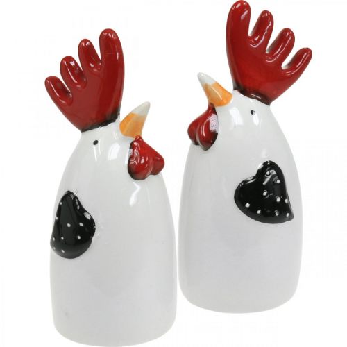 Floristik24 Décoration de table en céramique en forme de coq rouge et blanc 7 × 6 × 15 cm 2 pièces