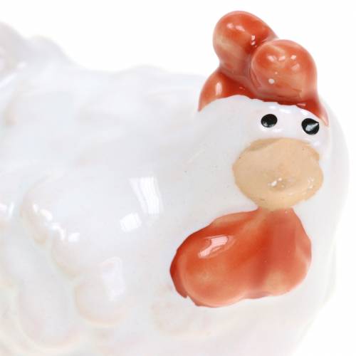 Floristik24 Poulet décoratif blanc, figurine en céramique, décoration de Pâques 2pcs
