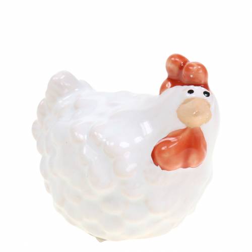 Floristik24 Poulet décoratif blanc, figurine en céramique, décoration de Pâques 2pcs