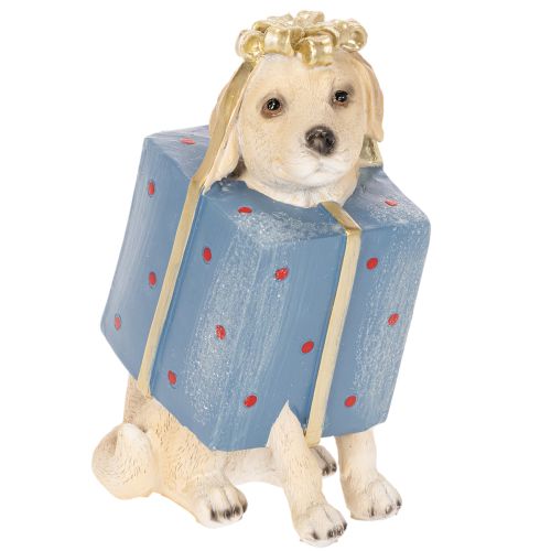 Dekofigur chien assis chiot en paquet-cadeau résine 20 cm acheter | Floristik24.fr